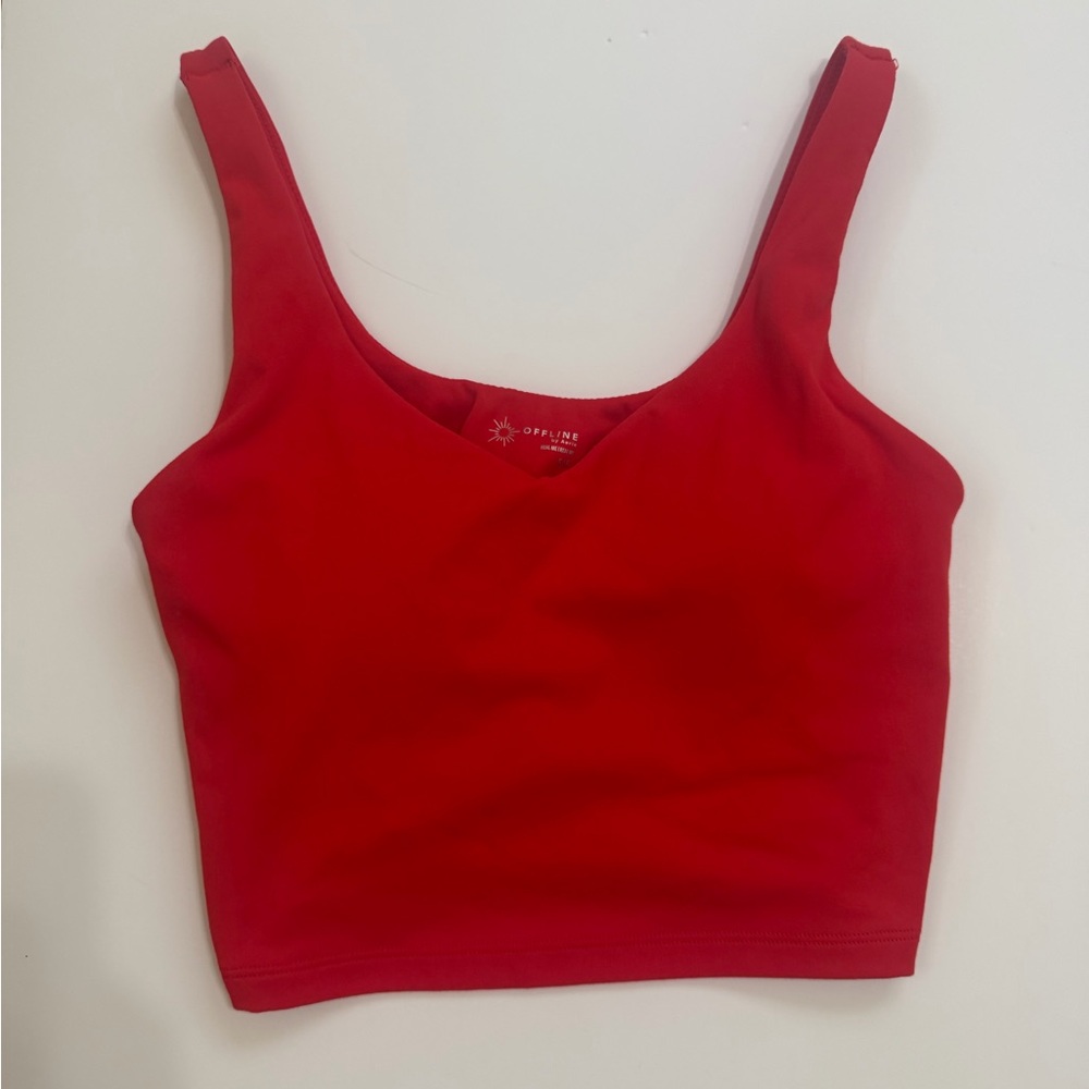 aerie Red Scoop Neck Crop Tank